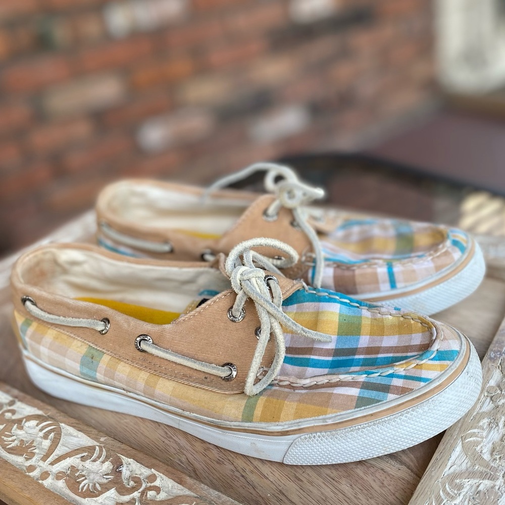 Sperry Top-Sider Tan Plaid Boat Shoes